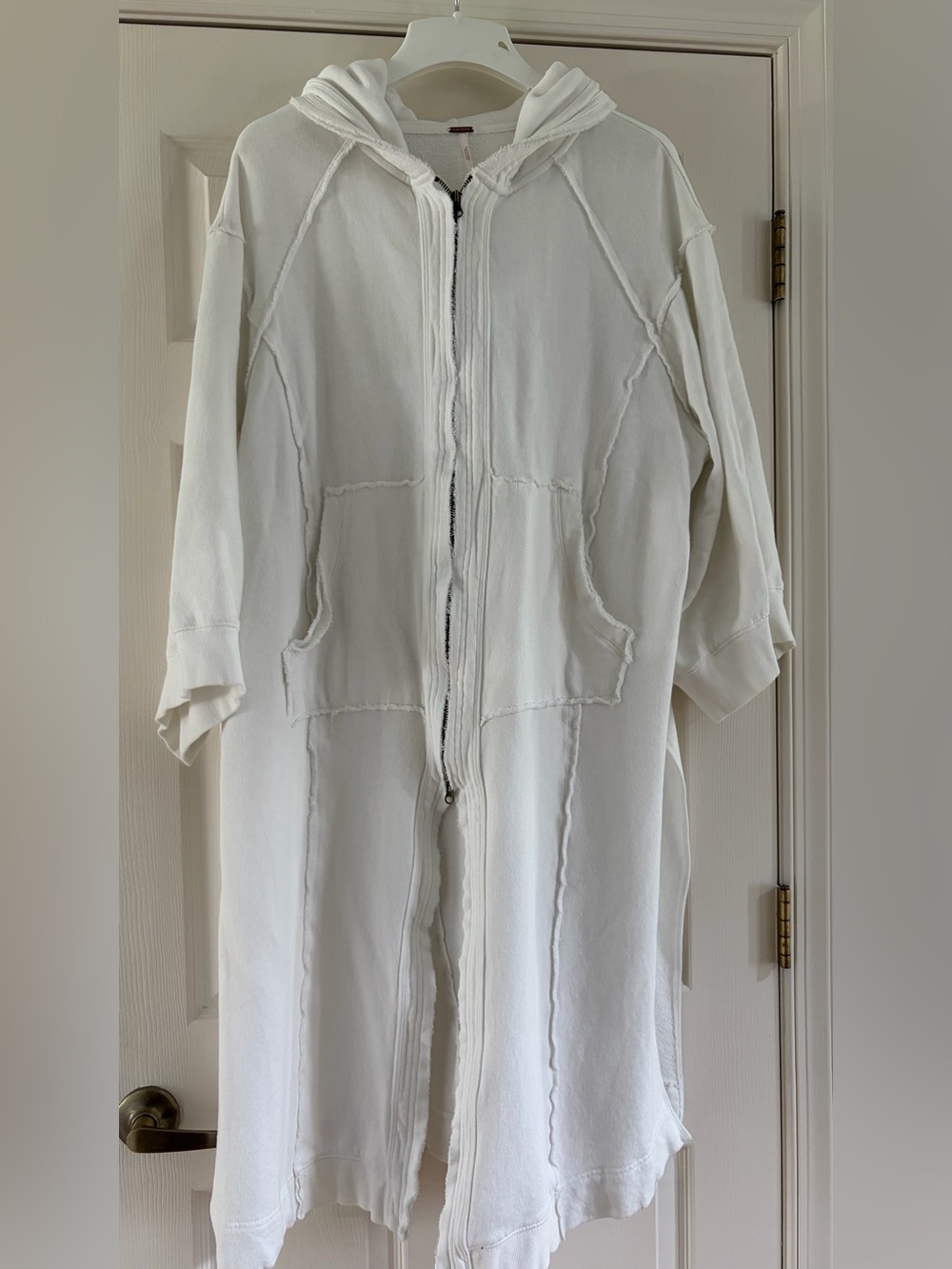 Free People White Zip Front Long Oversized Hoodie